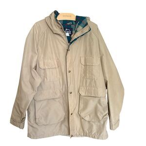 Woolrich Barn Coat Hunting Jacket Plaid Wool Lined Top & Hood USA XL